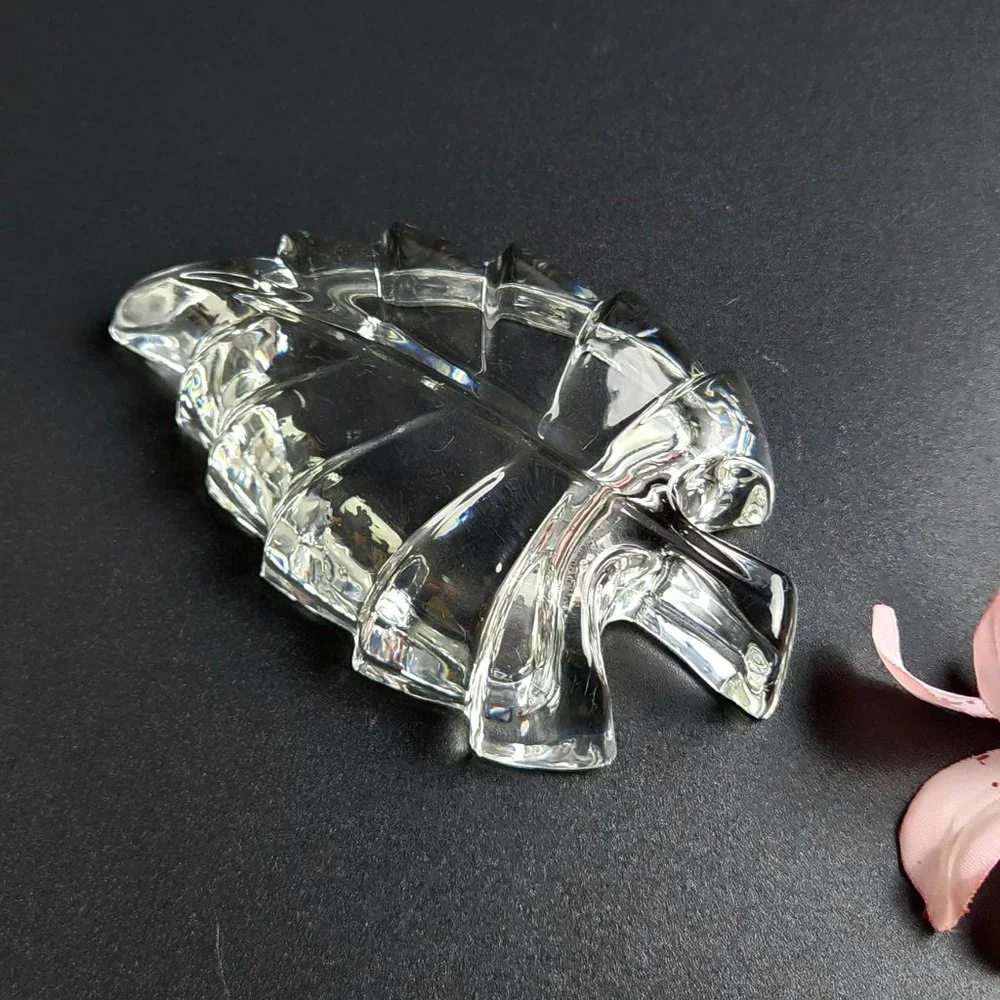 Vintage Crystal Leaf Shaped Ring Dish - 4 1/4